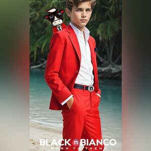 BLACK N BIANCO 3 PIECE RED SUIT (Boy Sz 10) Jacket, Vest, & Pants